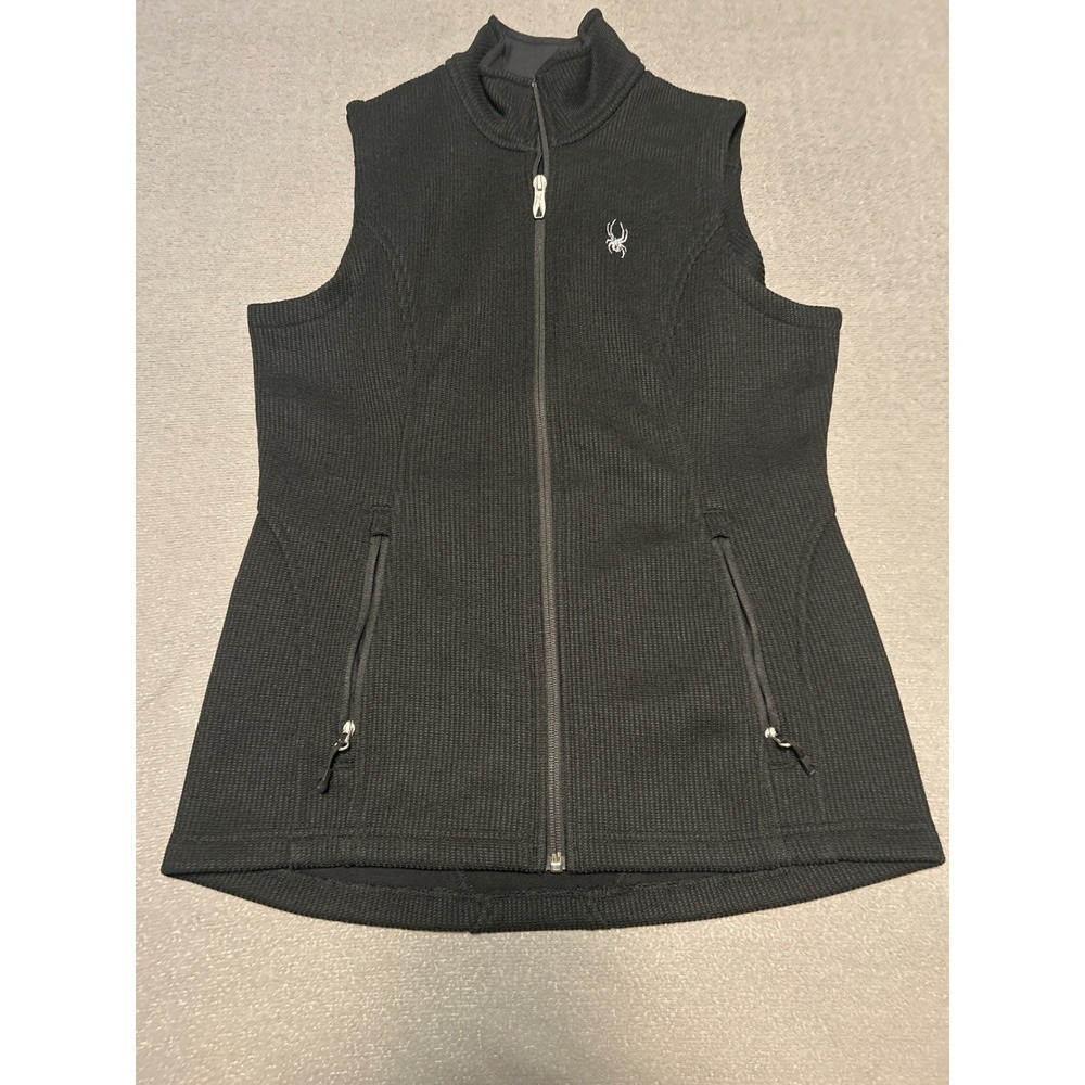 Spyder Womens Black Waffle Knit Full Zip Fleece Vest Jacket Size Medium M